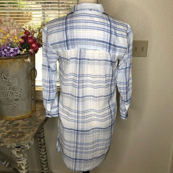 Anthropologie Pilcro & the Letterpress Blue & White Pld Tunic Top Boho, Coastal - Picture 7 of 16